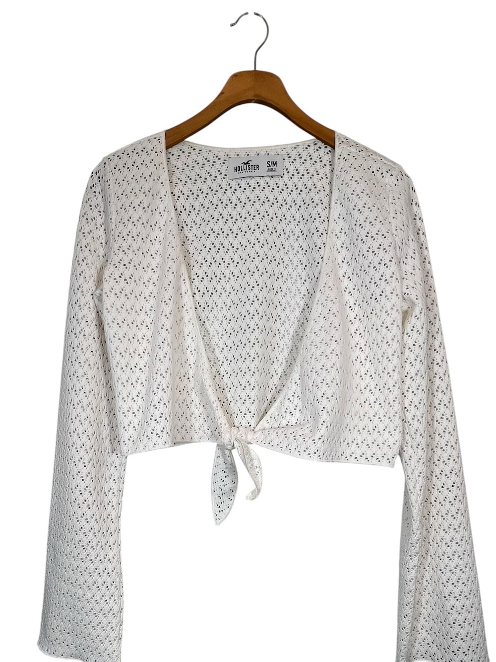 Hollister Crochet Like Tie Front Bolero Coverup Size S/M Off White Summer Vacay
